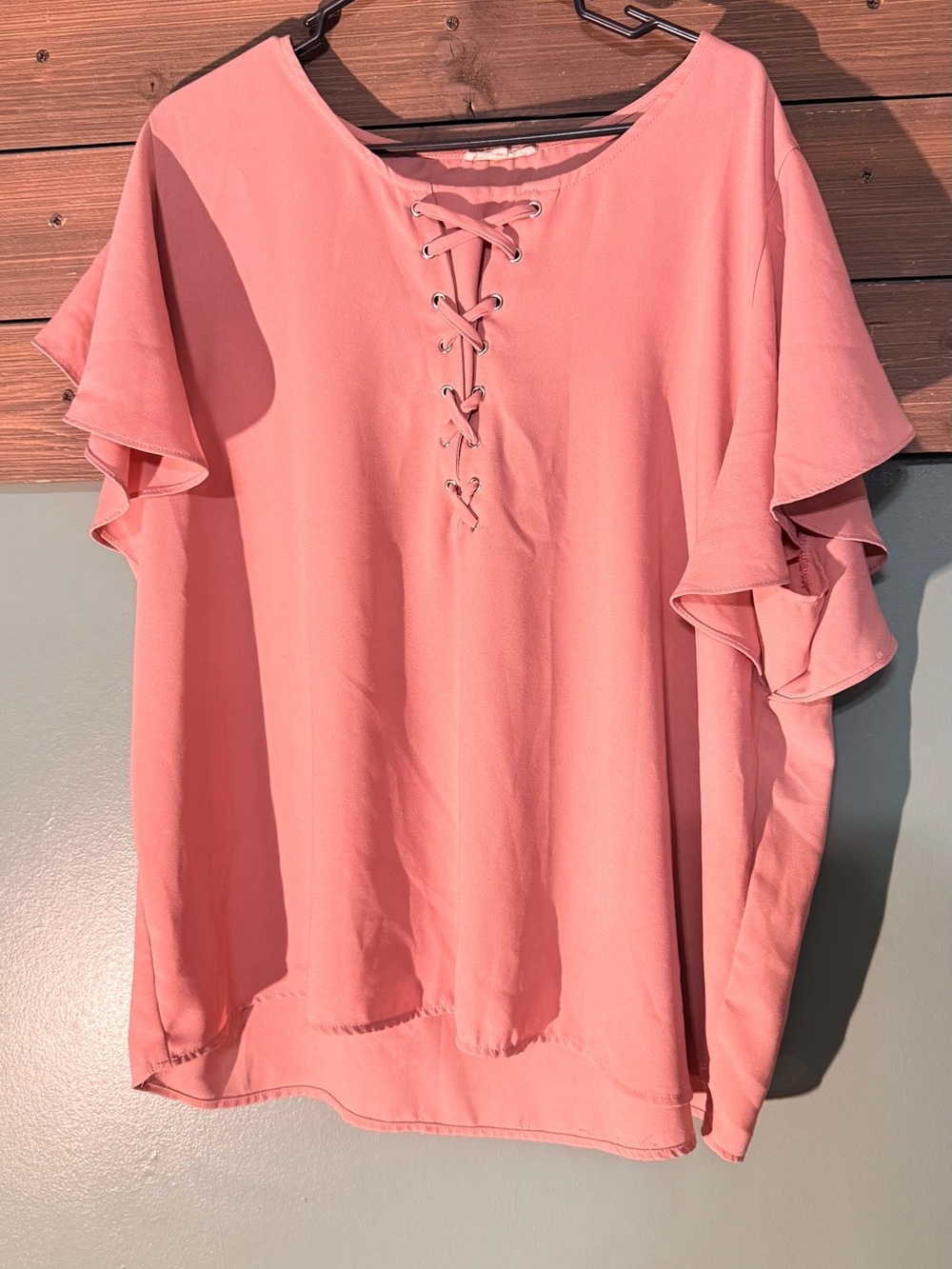 Maurices Coral Pink Lace-Up Flutter Sleeve Blouse